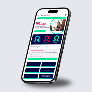 New Hub Events Website showing on a mobile phone